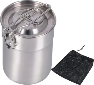 HarmonyBliss Portable Black 1L Camping Coffee Maker Pot Foldable Handle & Lid Travel Campfire Brewing