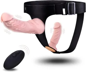 Harness Strap-On Vibration Realistic Dildos with 10 Strong Modes 2 Dildos Silicone Anal G-spot for Female Couple Lesbian