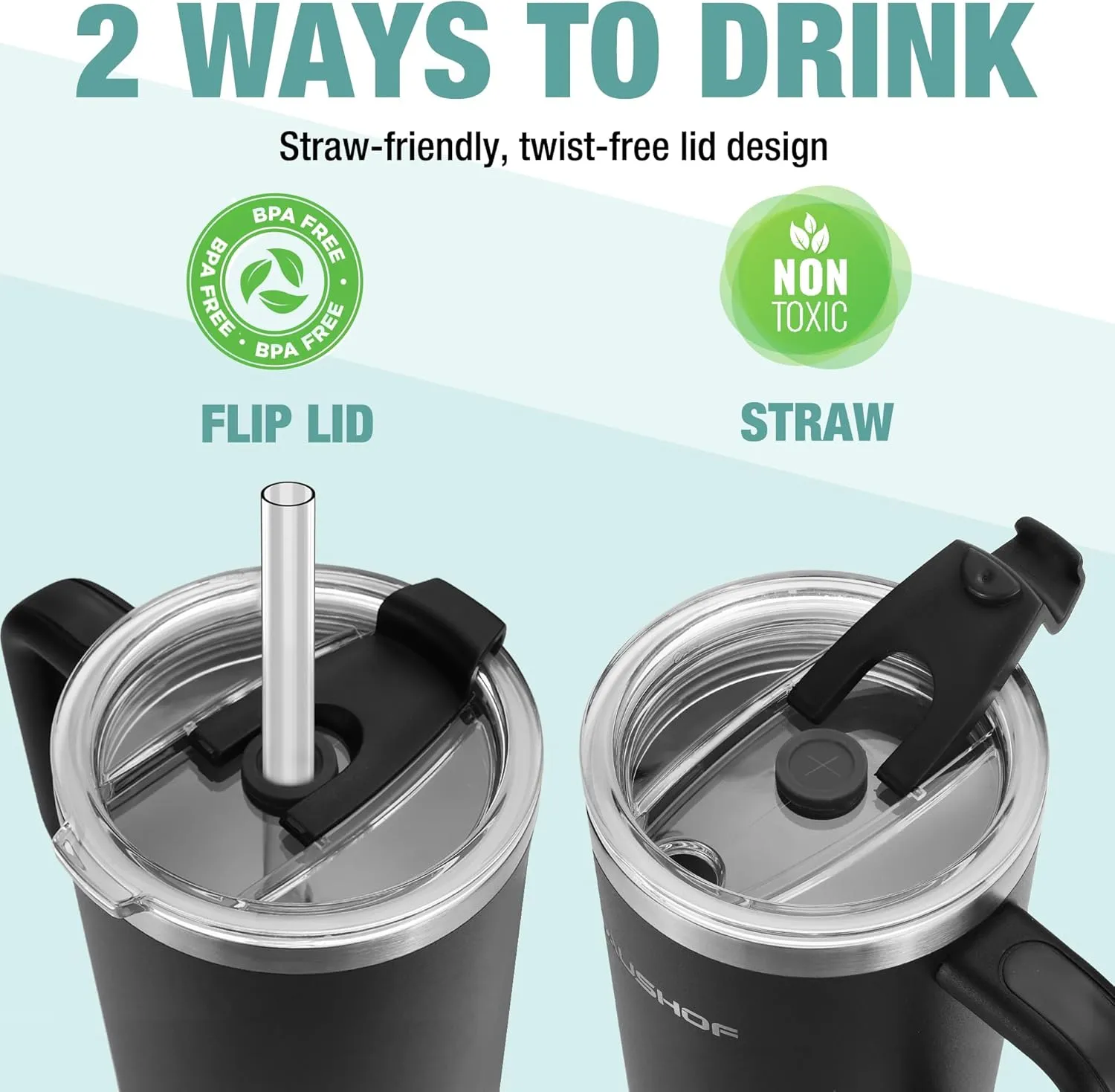 HAUSHOF 40 oz Tumbler with Handle and Straw, Insulated Stainless Steel Coffee Tumbler with Tritan Lid, Double Walled Travel Mug Water Bottle Cup, Large Tumbler for Hot and Cold Drinks