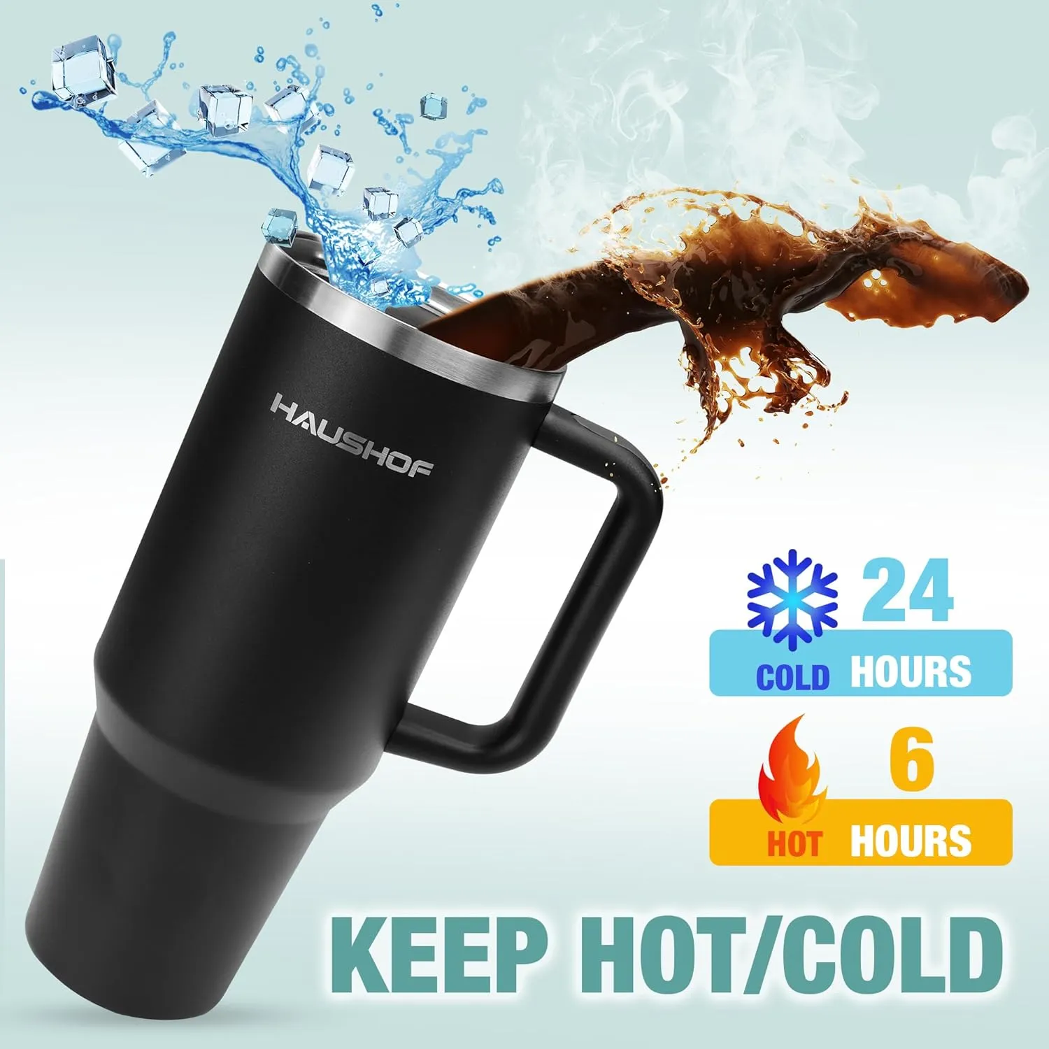 HAUSHOF 40 oz Tumbler with Handle and Straw, Insulated Stainless Steel Coffee Tumbler with Tritan Lid, Double Walled Travel Mug Water Bottle Cup, Large Tumbler for Hot and Cold Drinks