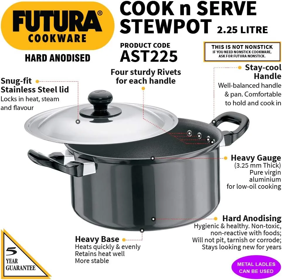 Hawkins/Futura Hard Anodised Cook and Serve Stewpot, 2.25-Liter