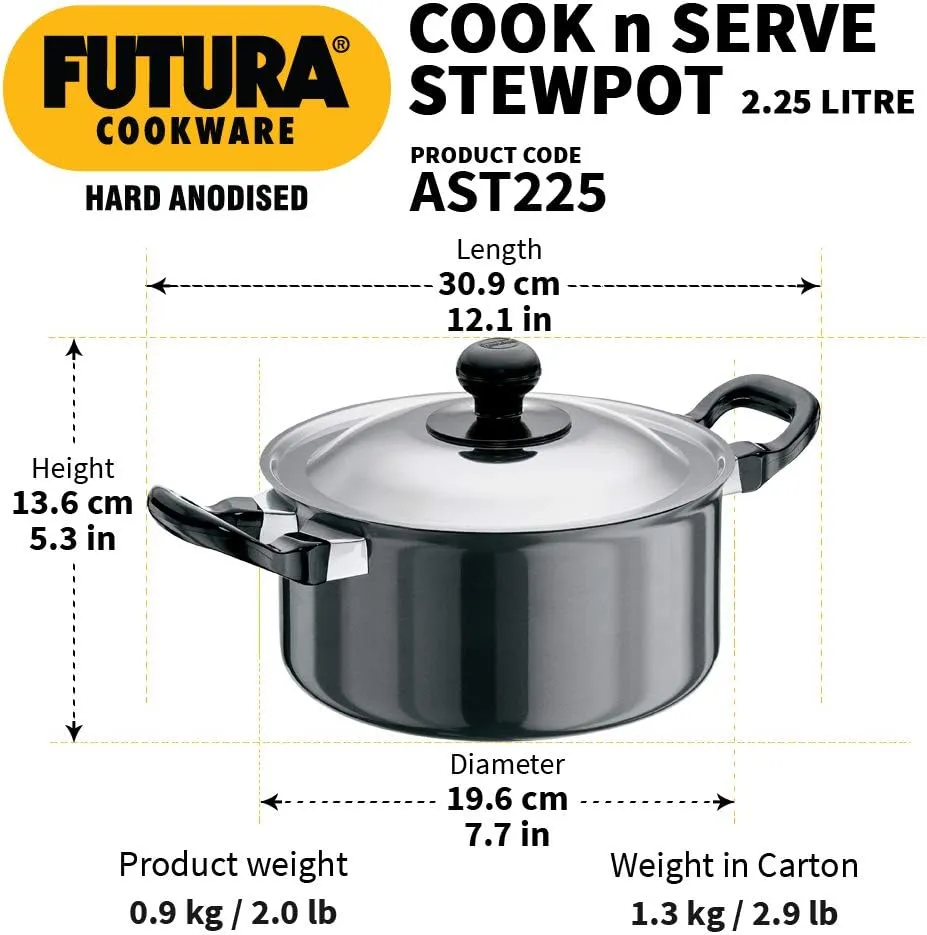 Hawkins/Futura Hard Anodised Cook and Serve Stewpot, 2.25-Liter