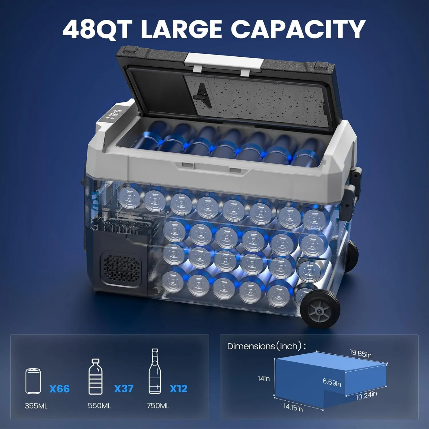 HCALORY 12 Volt Refrigerator, 48QT(45L) Electric Cooler, 12V Car Fridge with APP Control, 12/24V DC 110-240V AC -4℉~68℉, Portable Freezer for Camping, Travel, Truck, Home