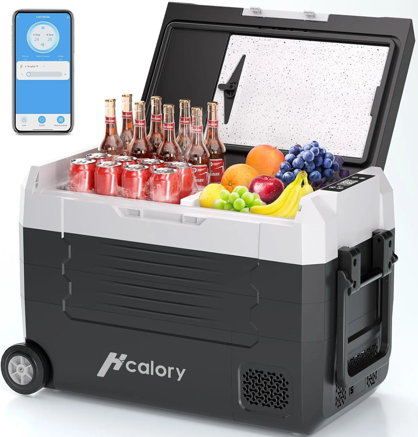 HCALORY 12 Volt Refrigerator, 48QT(45L) Electric Cooler, 12V Car Fridge with APP Control, 12/24V DC 110-240V AC -4℉~68℉, Portable Freezer for Camping, Travel, Truck, Home
