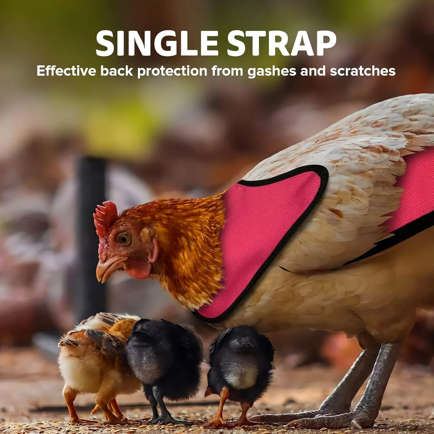 Hen Apron/Saddle, One Strap w/Removable Shoulder Protector – Durable Premium Protection, Hand-Sewn, 100% Cotton, 3 Layers Thick, Protection for Feather Loss & Injuries - Pink, Large