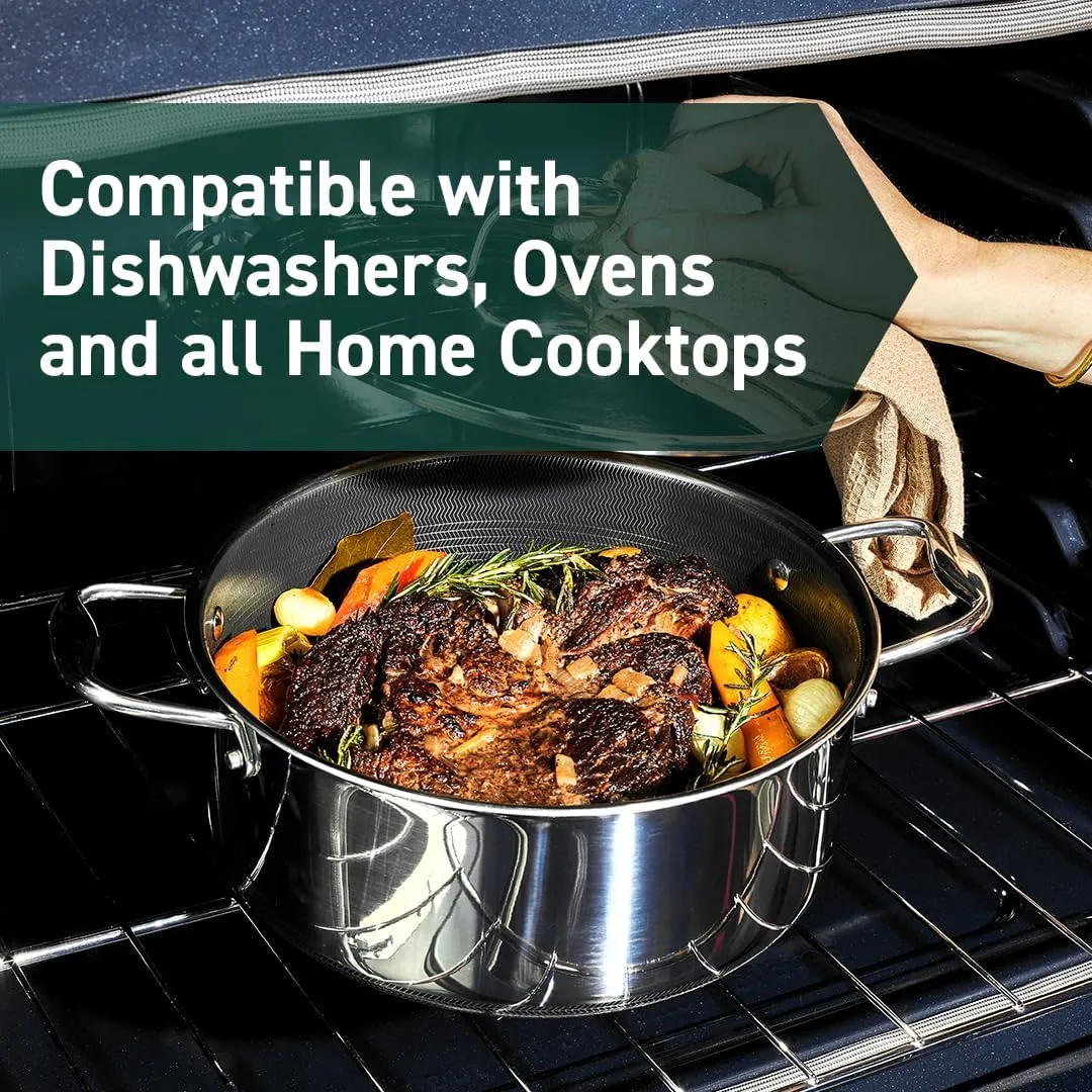 HexClad Hybrid Nonstick 5-Quart Dutch Oven with Stainless Steel Lid, Stay-Cool Handles, Dishwasher-Friendly, Oven-Safe Up to 900°F, Induction-Ready, Compatible with All Cooktops