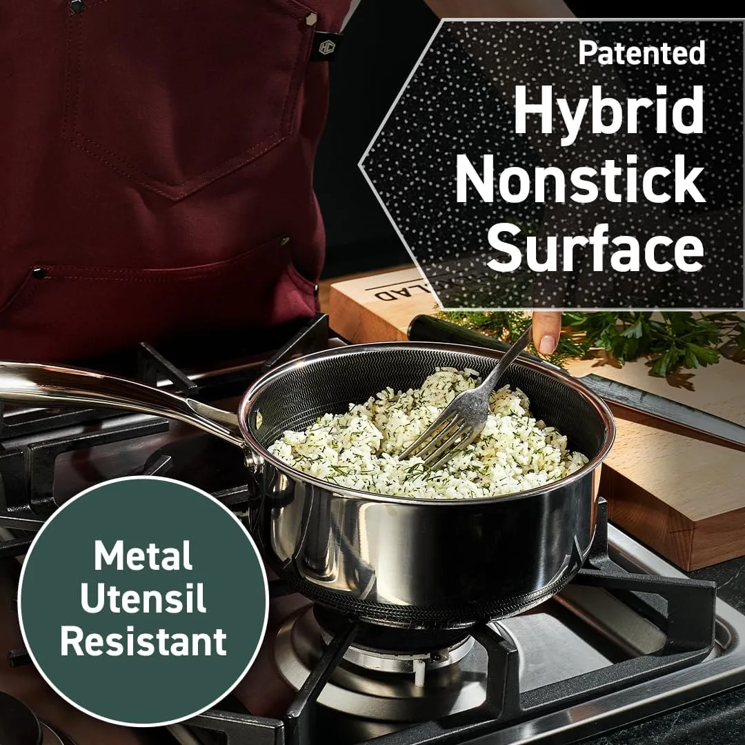 HexClad Hybrid Nonstick 5-Quart Dutch Oven with Stainless Steel Lid, Stay-Cool Handles, Dishwasher-Friendly, Oven-Safe Up to 900°F, Induction-Ready, Compatible with All Cooktops