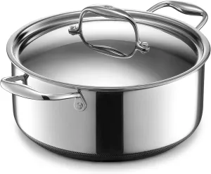 HexClad Hybrid Nonstick 5-Quart Dutch Oven with Stainless Steel Lid, Stay-Cool Handles, Dishwasher-Friendly, Oven-Safe Up to 900°F, Induction-Ready, Compatible with All Cooktops