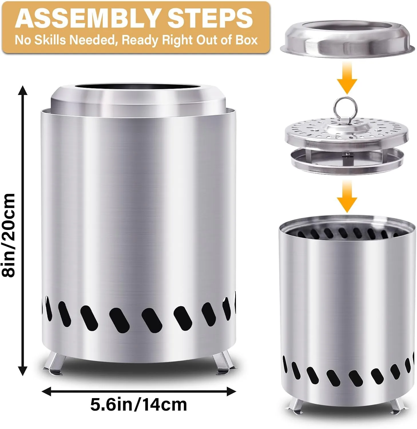 HGD Tabletop Fire Pit, Smokeless Firepit Outdoor, Mini Fire Pit for with Carry Bag for Camping Backyard Patio Garden Picnic,Silver