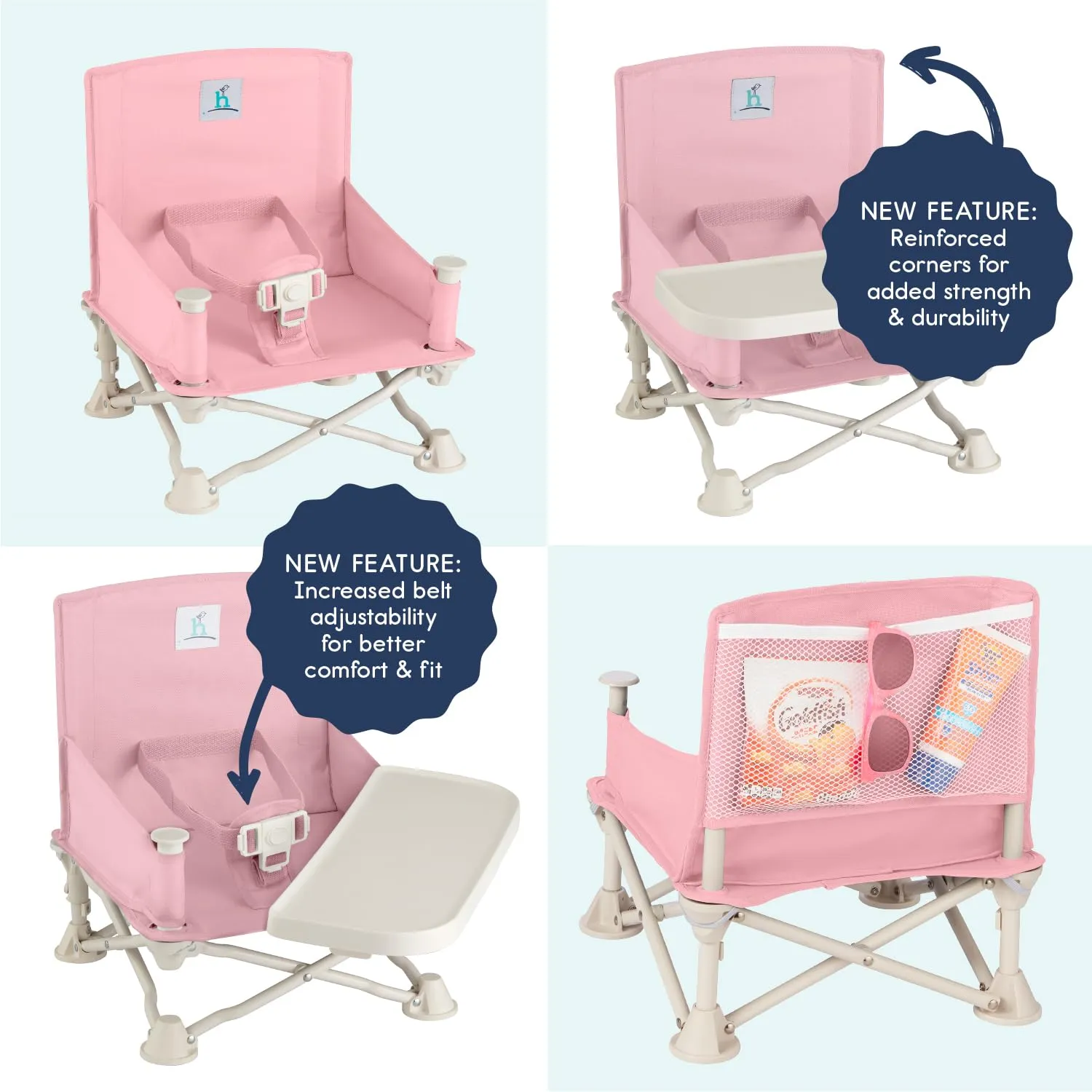hiccapop OmniBoost Travel Booster Seat with Tray for Baby | Folding Portable Baby Booster Seat for Dining Table, Camping, Beach, Grandma’s | Tip-Free Design Straps to Kitchen Chairs - Booster Chair