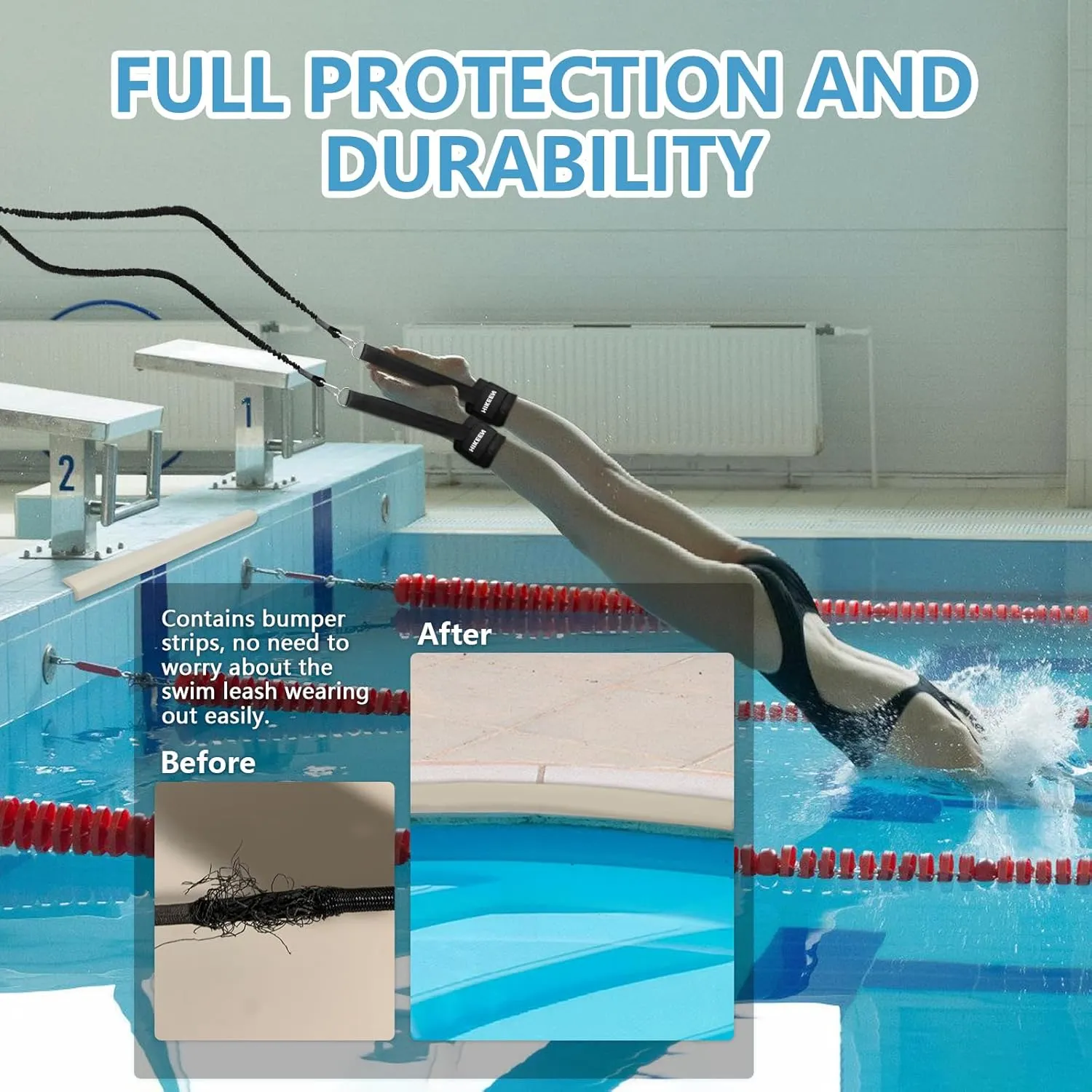 Hikeen Swimming Training Belt - 4M Tether for Swim in Place, Stationary Harness, Aquatic Resistance Belt