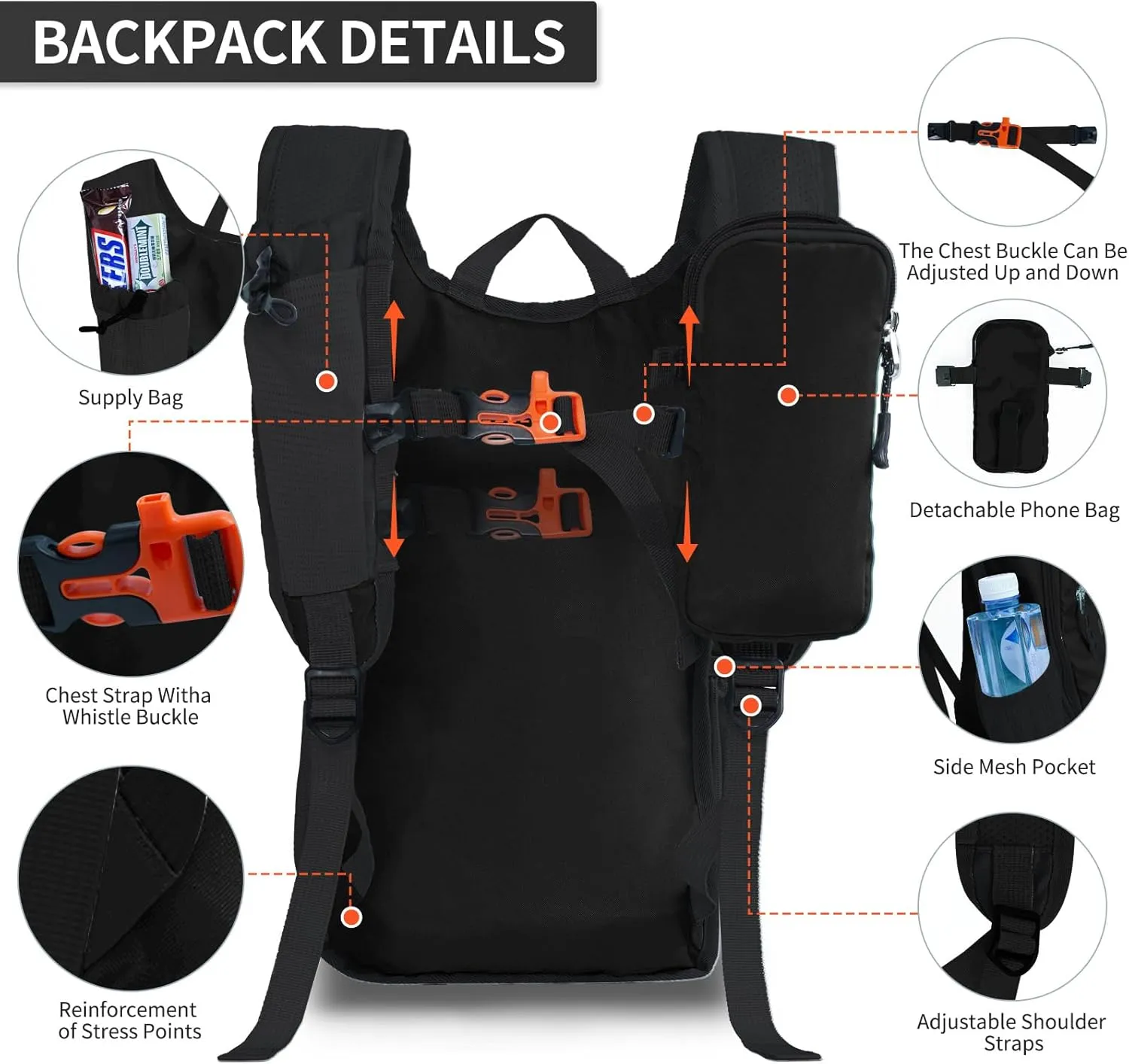 Hiking Backpack 10L/15L Small Daypack Lightweight Packable Travel Foldable Water Resistan for Women Men (Black, 10L)