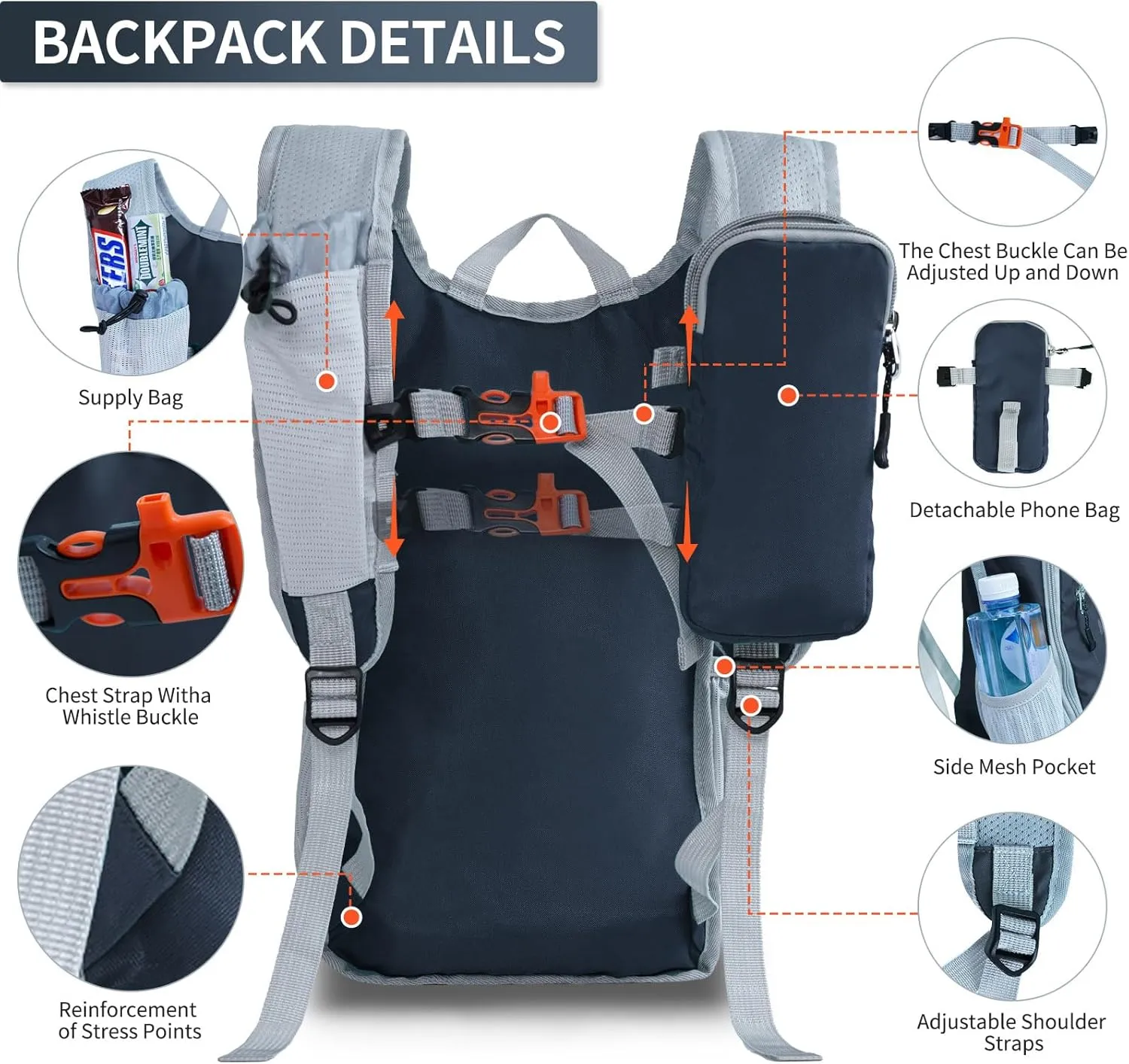 Hiking Backpack 10L/15L Small Daypack Lightweight Packable Travel Foldable Water Resistan for Women Men (Gray, 10L)