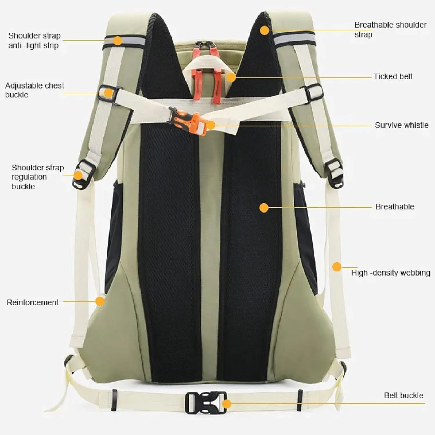 Hiking Backpack Waterproof Lightweight Casual Daypack with Rain Cover, Outdoor Sport Travel Camping Bag,Bean green,40L