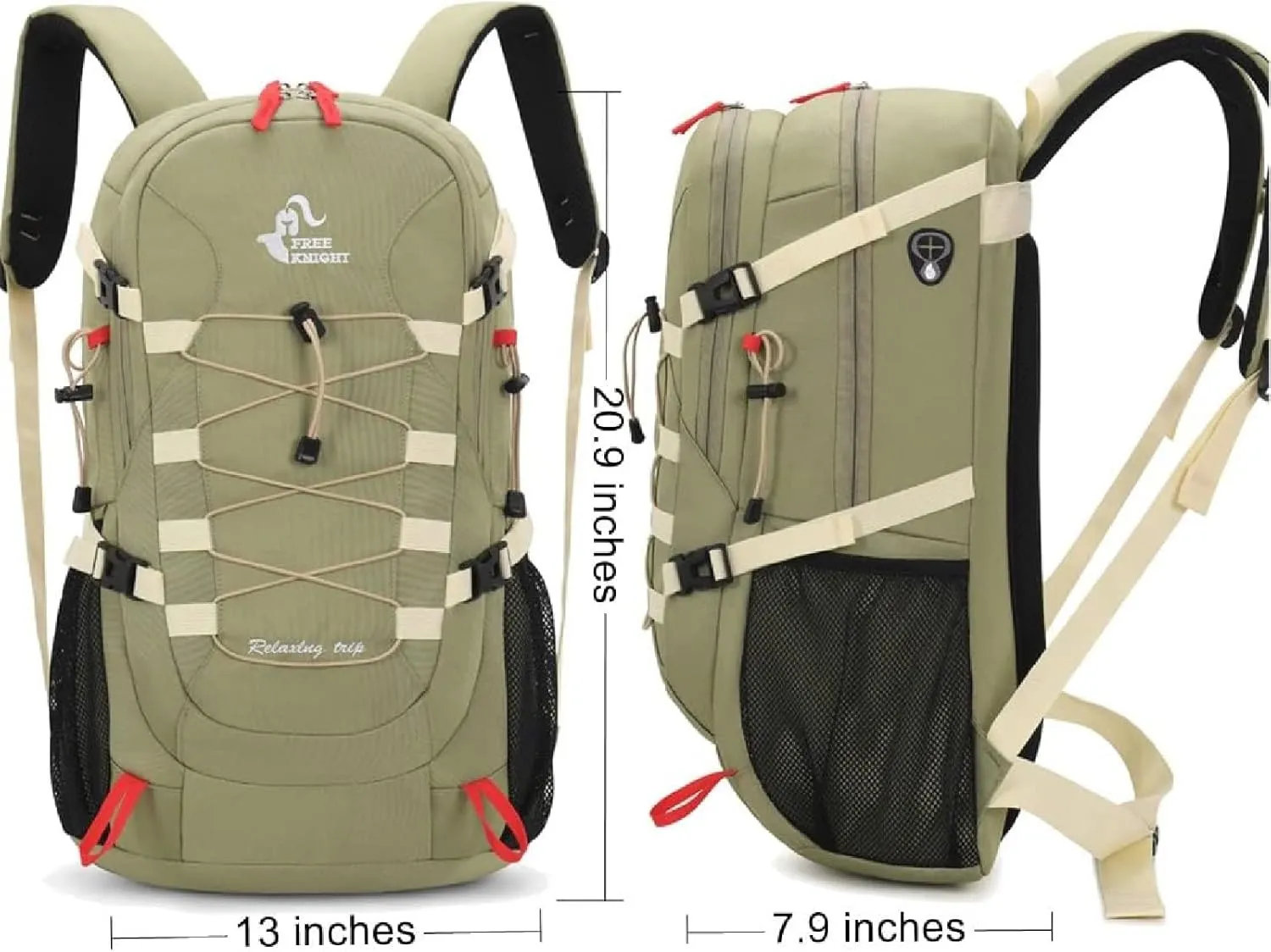 Hiking Backpack Waterproof Lightweight Casual Daypack with Rain Cover, Outdoor Sport Travel Camping Bag,Bean green,40L