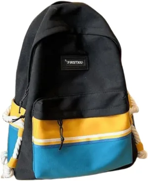 Hiking Daypack with Stain-Resistant Fabric, Unisex Color Clash Design Backpack for Trekking, Cycling (Black)