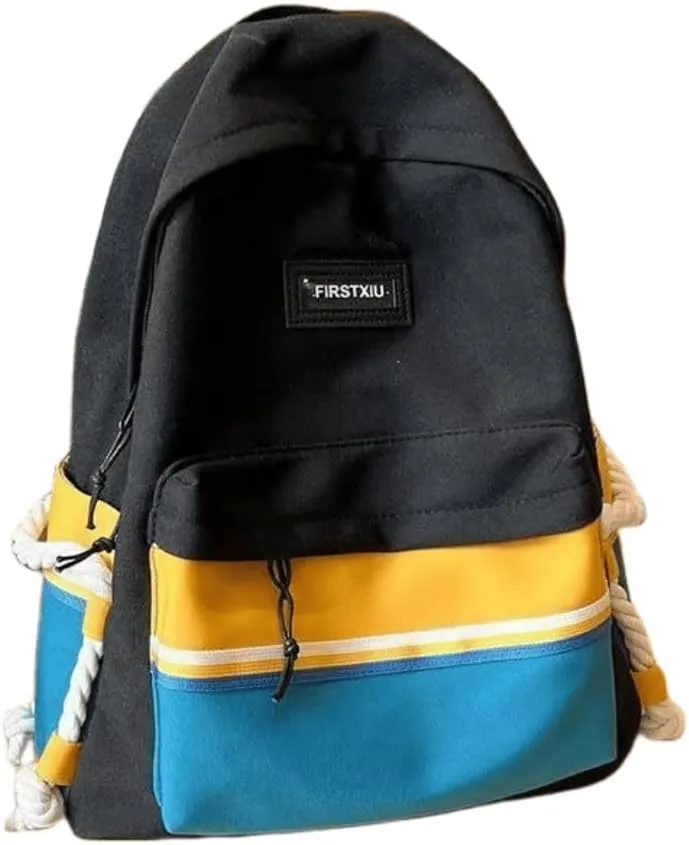 Hiking Daypack with Stain-Resistant Fabric, Unisex Color Clash Design Backpack for Trekking, Cycling (Black)