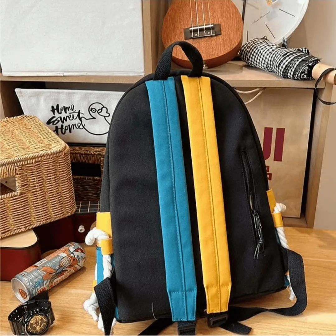 Hiking Daypack with Stain-Resistant Fabric, Unisex Color Clash Design Backpack for Trekking, Cycling (Black)
