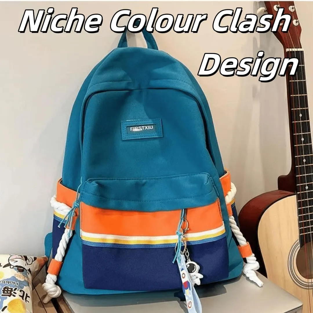 Hiking Daypack with Stain-Resistant Fabric, Unisex Color Clash Design Backpack for Trekking, Cycling (Blue)