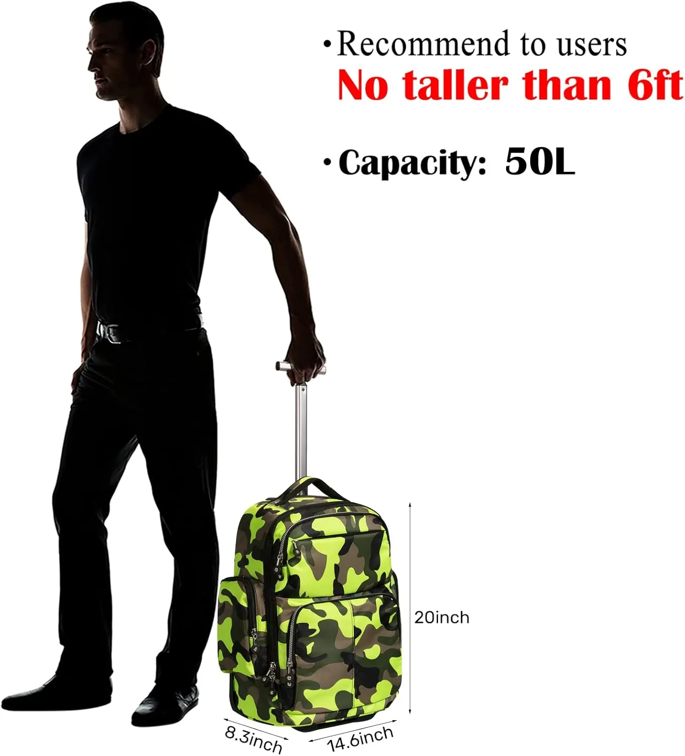HollyHOME 20 inches Large Storage Multifunction Wheeled Travel Laptop Business Trip Rolling Backpack Carry-on Luggage Compuer Bag, Green