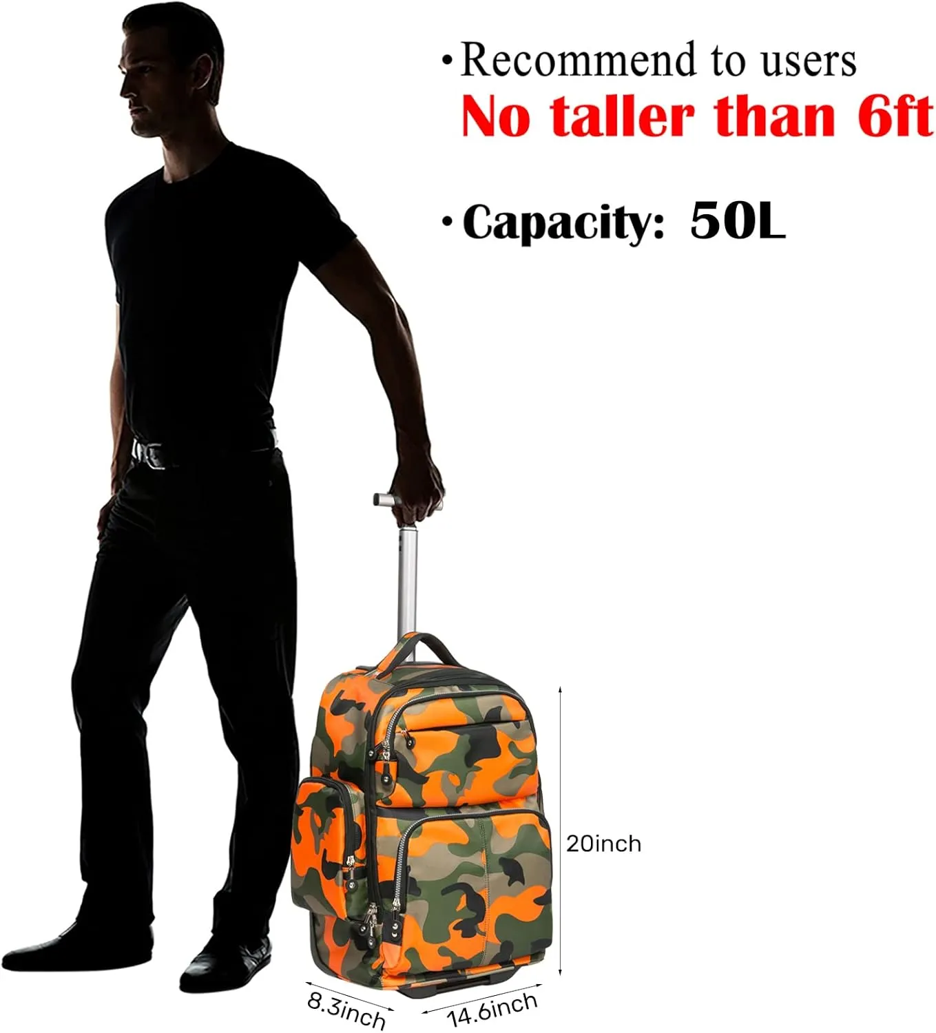 HollyHOME 20 inches Large Storage Multifunction Wheeled Travel Laptop Business Trip Rolling Backpack Carry-on Luggage Computer Bag, Orange