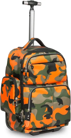 HollyHOME 20 inches Large Storage Multifunction Wheeled Travel Laptop Business Trip Rolling Backpack Carry-on Luggage Computer Bag, Orange