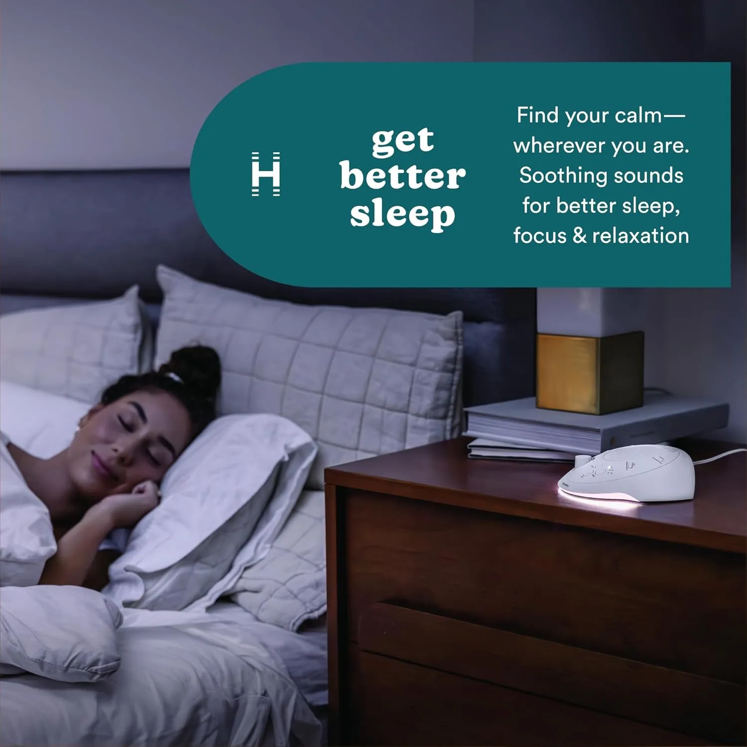 Homedics Premium Sleep Better Portable Sound Machine, Night Light,12 Soothing Sounds Including White Noise, Rain, and Thunderstorm, Ultra-Portable Design, Auto-Off Timer, for Travel & Baby Sleep