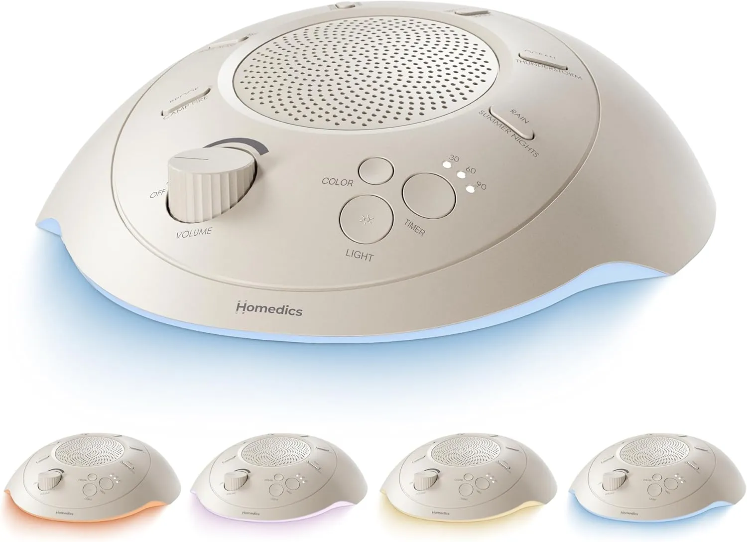 Homedics Premium Sleep Better Portable Sound Machine, Night Light,12 Soothing Sounds Including White Noise, Rain, and Thunderstorm, Ultra-Portable Design, Auto-Off Timer,for Travel & Baby Sleep, Cream