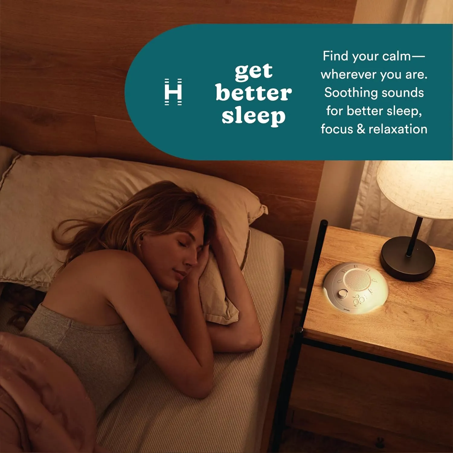 Homedics Premium Sleep Better Portable Sound Machine, Night Light,12 Soothing Sounds Including White Noise, Rain, and Thunderstorm, Ultra-Portable Design, Auto-Off Timer,for Travel & Baby Sleep, Cream