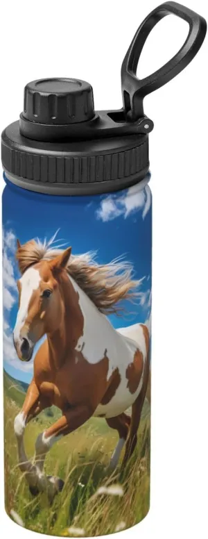 Horses on the Prairie Stainless steel insulated water bottle, suitable for outdoor sports camping gym, 18OZ vacuum sports insulated water bottle,