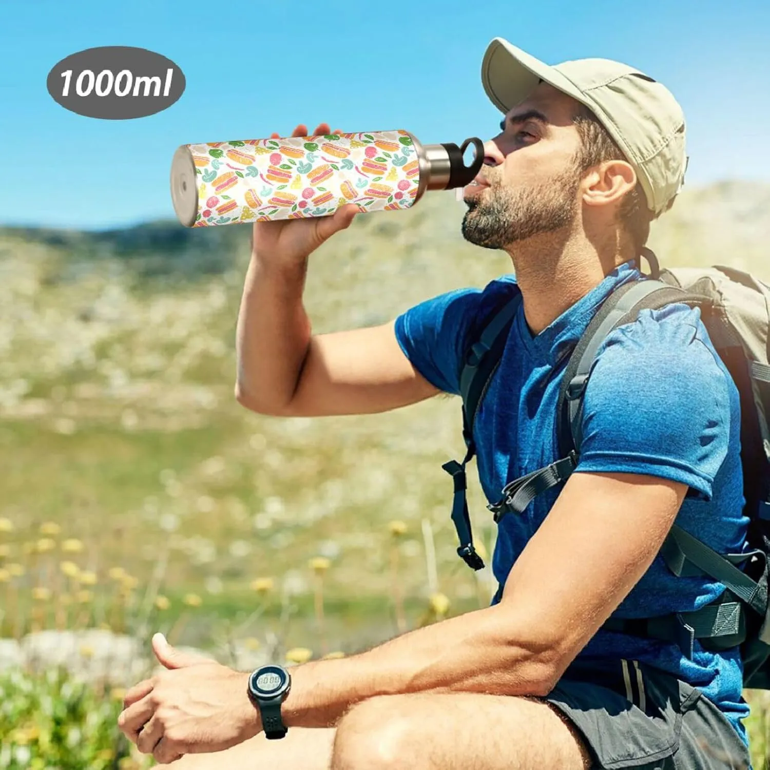 Hot Dogs Water Bottle with Straw Lid Double Wall Vegetables Thermos Bottle Vacuum Insulated Flask Stainless Steel Water Bottle for Gym Outdoor 20 OZ