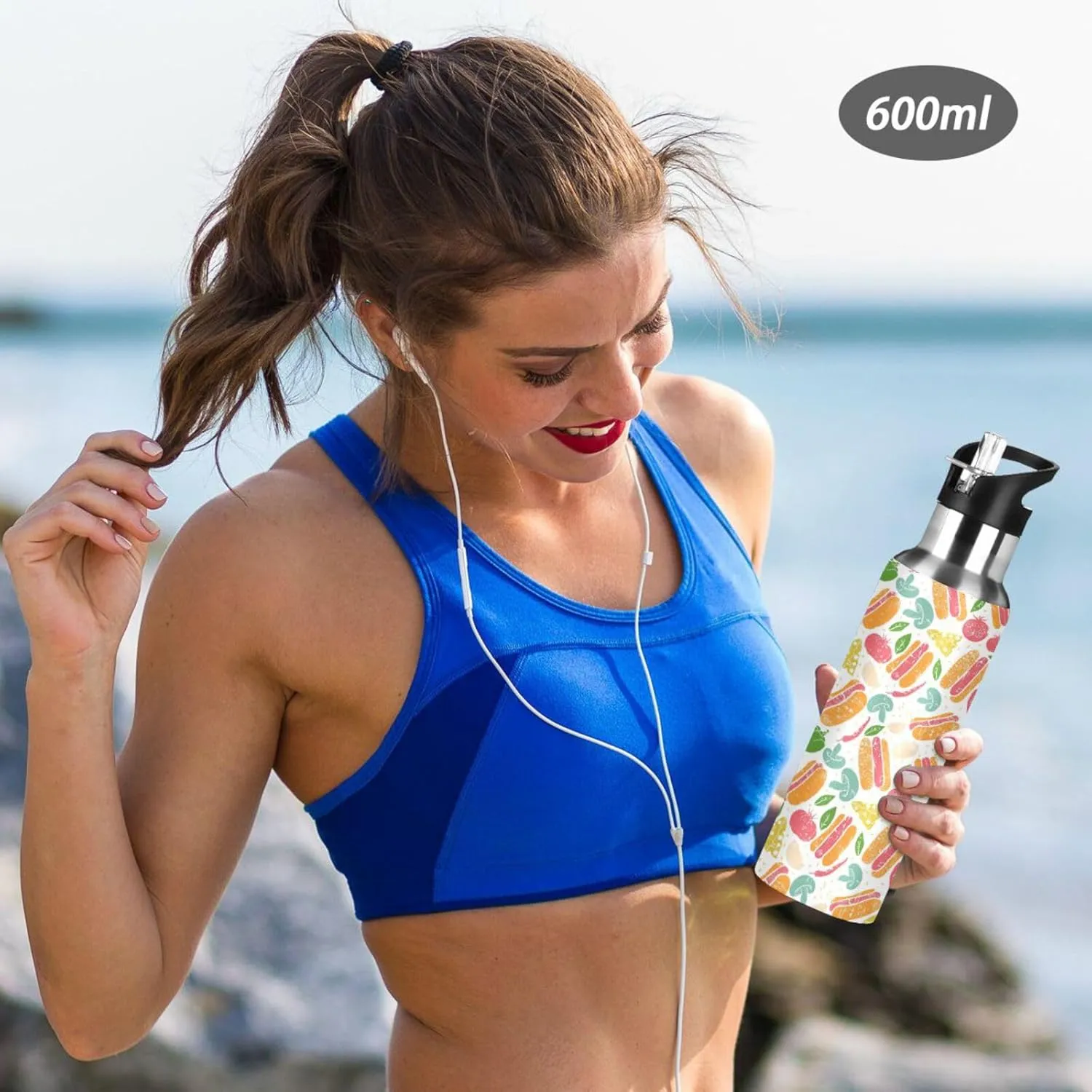 Hot Dogs Water Bottle with Straw Lid Double Wall Vegetables Thermos Bottle Vacuum Insulated Flask Stainless Steel Water Bottle for Gym Outdoor 20 OZ