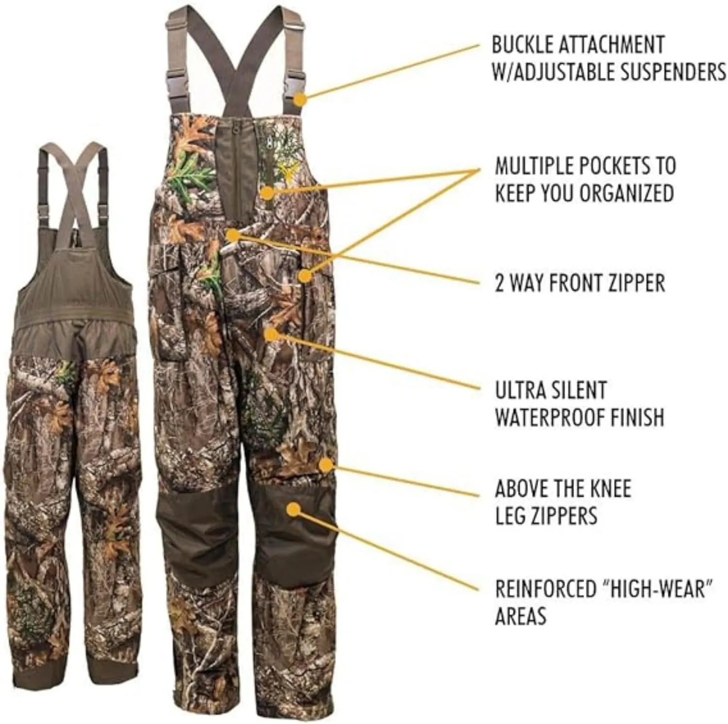 HOT SHOT Men’s Elite Camo Hunting Bib, Waterproof Men’s Camouflage Overalls, Insulated All-Day Cold Weather Hunting Clothes