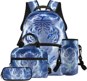 HUGS IDEA Lightning Tiger Pattern Backpack for School Kids Bookbag with Lunchbox for Boys 6-8 Lightweight Elementary School Bags for Boys Large Schoolbag Set for Kids Travel Duffel Bag