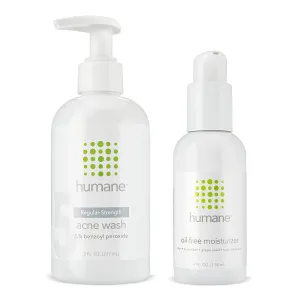 humane Regular-Strength Acne Wash and Oil-Free Moisturizer Bundle - 5% Benzoyl Peroxide Acne Treatment