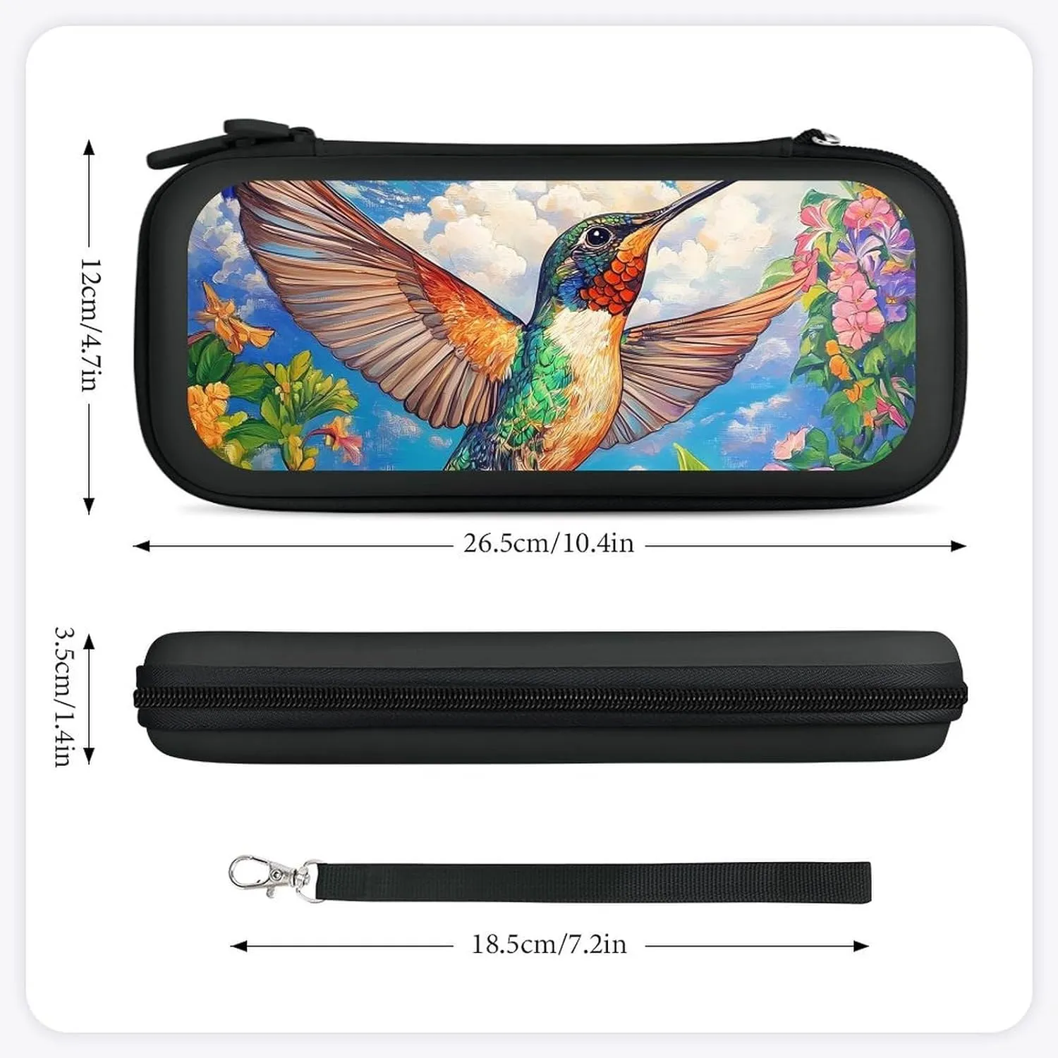 Hummingbirds And Flowers In Spring Compatible with Switch Carrying Case Hard Travel Game Bag Pouch with 15 Games Accessories