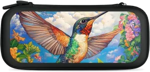 Hummingbirds And Flowers In Spring Compatible with Switch Carrying Case Hard Travel Game Bag Pouch with 15 Games Accessories