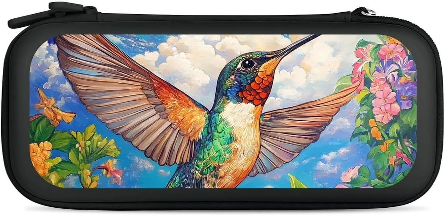 Hummingbirds And Flowers In Spring Compatible with Switch Carrying Case Hard Travel Game Bag Pouch with 15 Games Accessories