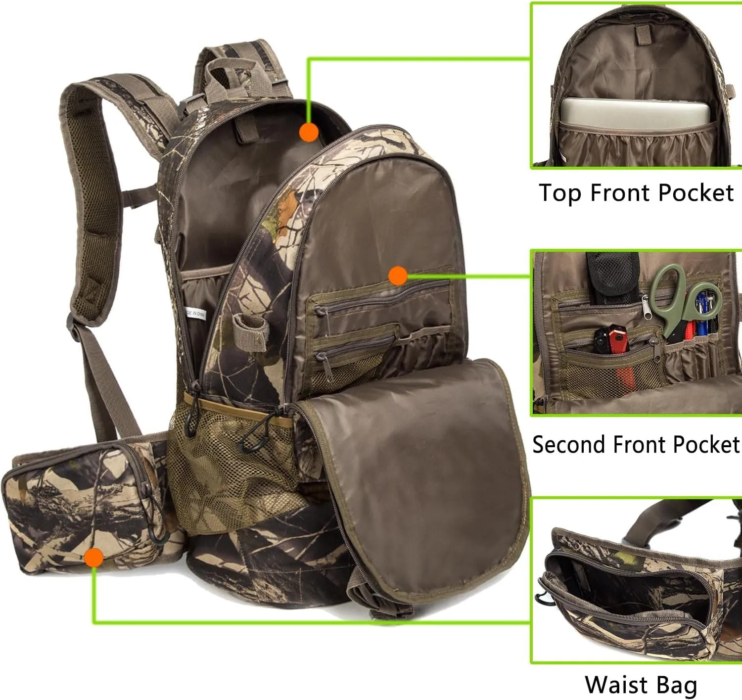 Hunting Backpack Outdoor Gear Hunting Pack with Bow and Rifle Carry System for Hunting. (Camo-Green)