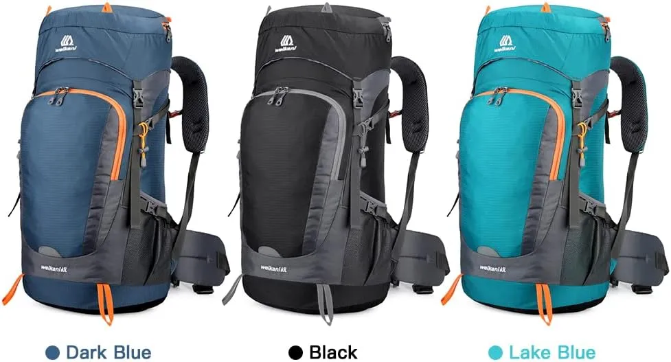 HXBER 65L Water-Resistant Hiking Backpack with Rain Cover Outdoor Sport Travel Daypack for Camping Climbing Mountaineering, Lake Blue