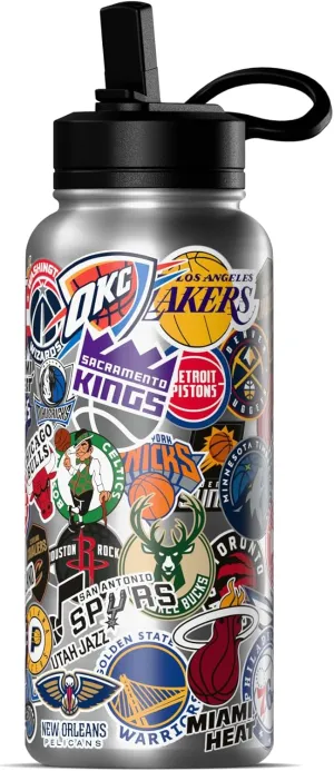 Hydrapeak x NBA Officially Licensed All Team Sticker Print 32 oz Insulated Water Bottle with Straw Lid and Handle (Current)