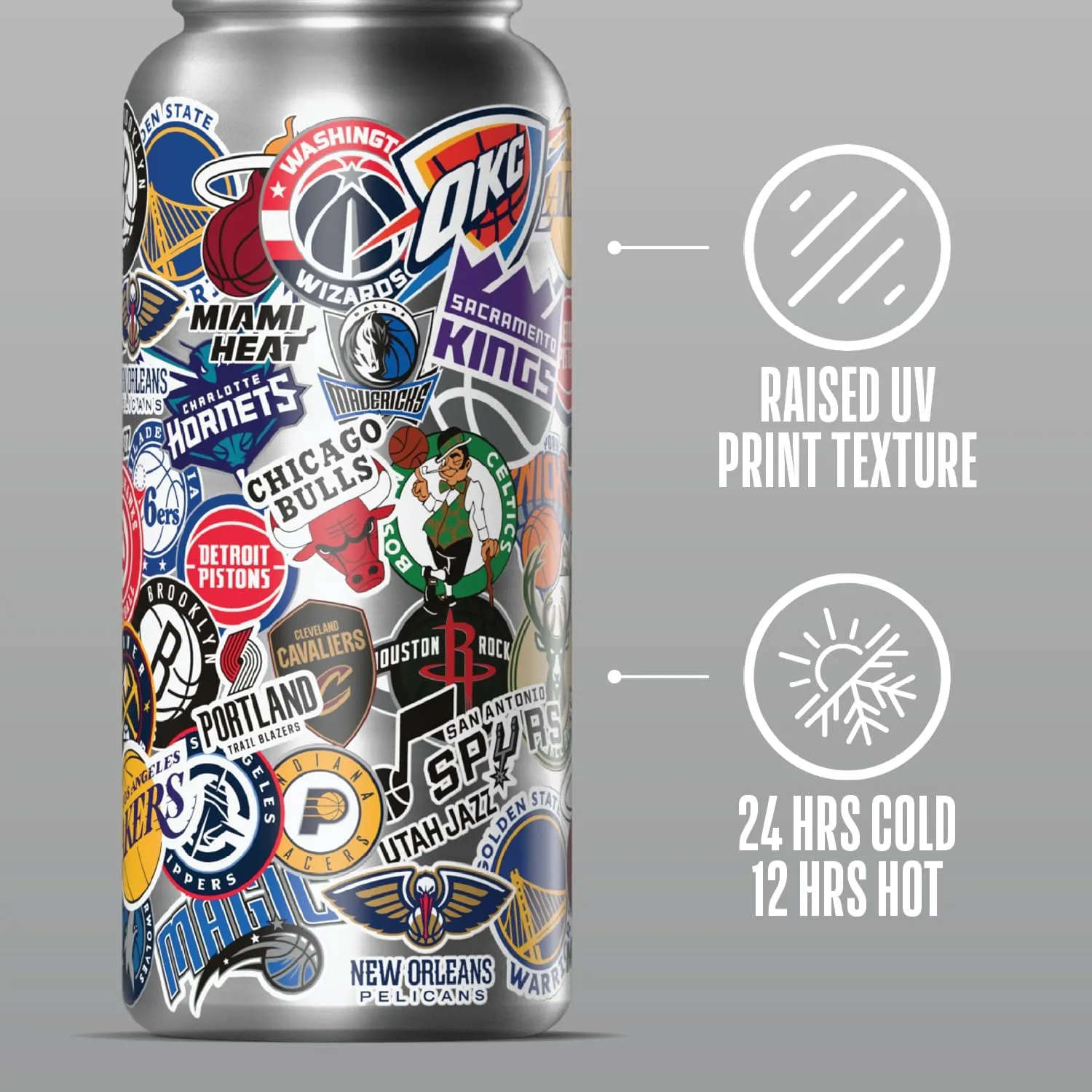 Hydrapeak x NBA Officially Licensed All Team Sticker Print 32 oz Insulated Water Bottle with Straw Lid and Handle (Current)