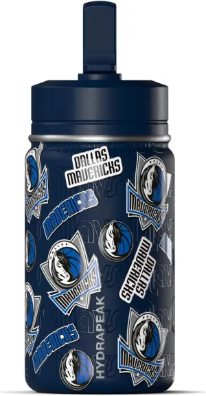 Hydrapeak x NBA Officially Licensed Dallas Mavericks 14oz Mini Kids Water Bottle with Straw Lid and Handle Reusable Stainless Steel Double Wall Insulated Spill Proof Sports Gift for Boys Girls