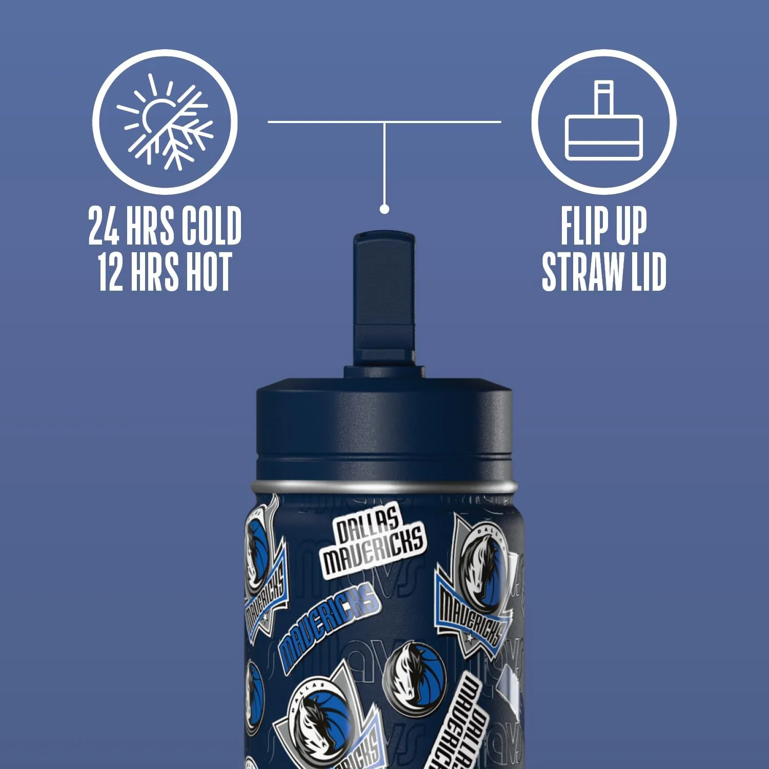 Hydrapeak x NBA Officially Licensed Dallas Mavericks 14oz Mini Kids Water Bottle with Straw Lid and Handle Reusable Stainless Steel Double Wall Insulated Spill Proof Sports Gift for Boys Girls