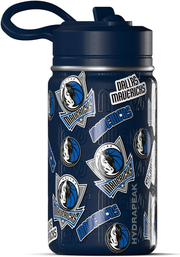 Hydrapeak x NBA Officially Licensed Dallas Mavericks 14oz Mini Kids Water Bottle with Straw Lid and Handle Reusable Stainless Steel Double Wall Insulated Spill Proof Sports Gift for Boys Girls