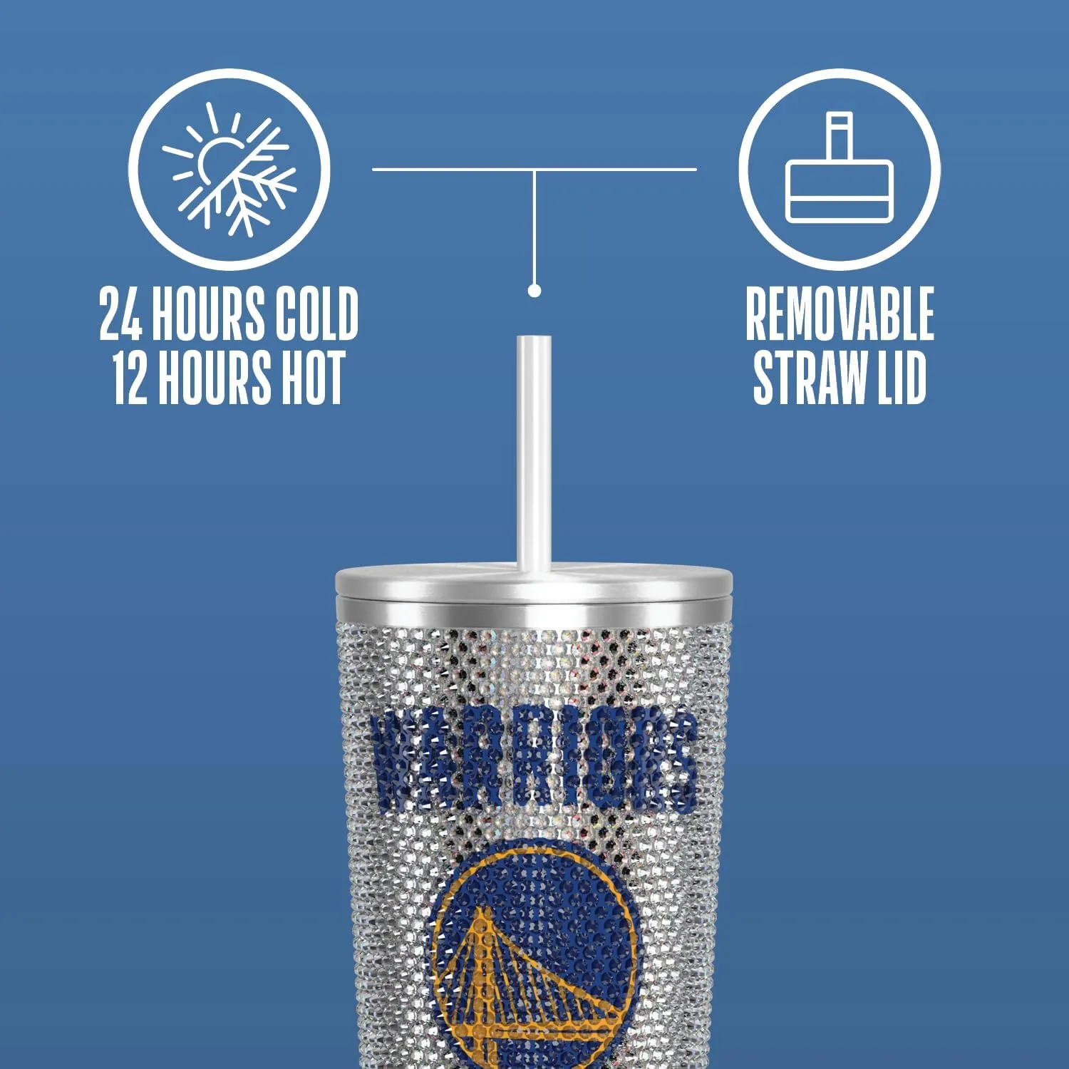 Hydrapeak x NBA Officially Licensed Golden State Warriors 25 oz Rhinestone Bling Tumbler with Straw Lid, Glitter Leakproof Stainless Steel Water Bottle