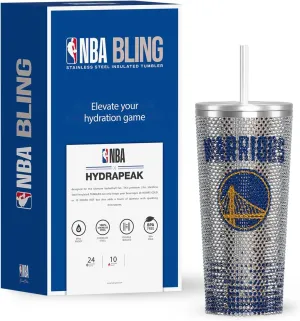 Hydrapeak x NBA Officially Licensed Golden State Warriors 25 oz Rhinestone Bling Tumbler with Straw Lid, Glitter Leakproof Stainless Steel Water Bottle