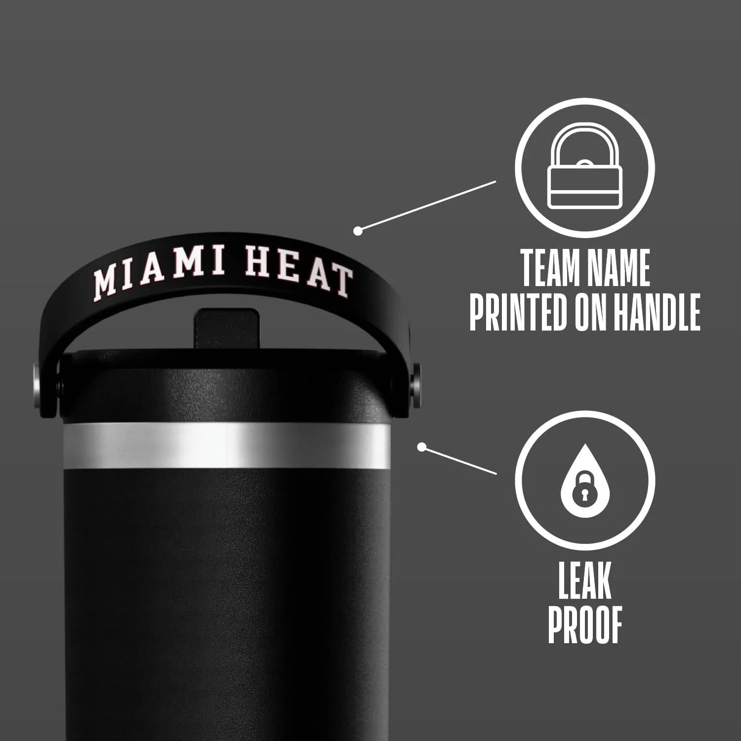 Hydrapeak x NBA Officially Licensed Miami Heat 32oz Nomad Stainless Steel Tumbler with Handle and Straw Lid, Leakproof Water Bottle in Limited Edition Collector's Gift Box