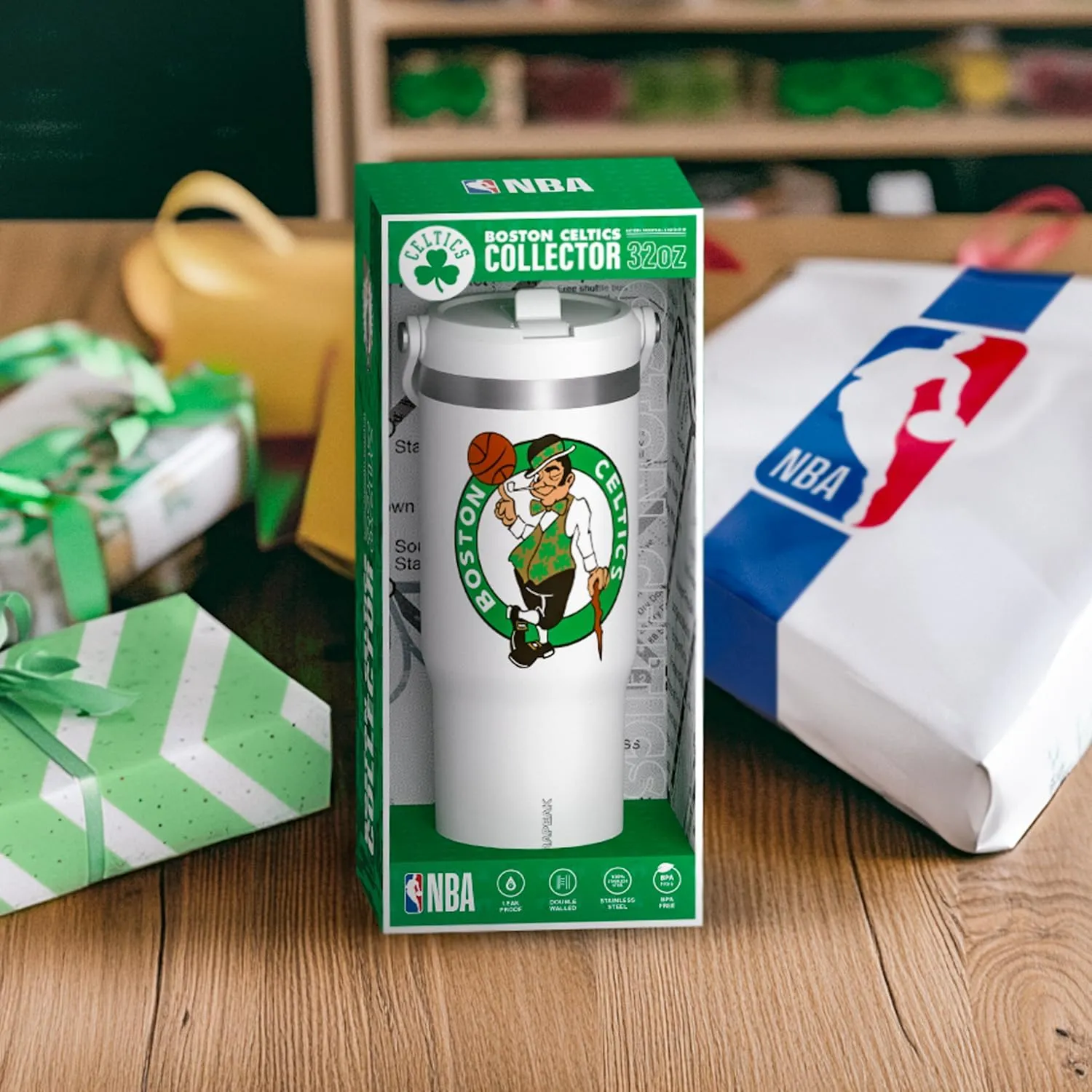 Hydrapeak x NBA Officially Licensed Miami Heat 32oz Nomad Stainless Steel Tumbler with Handle and Straw Lid, Leakproof Water Bottle in Limited Edition Collector's Gift Box