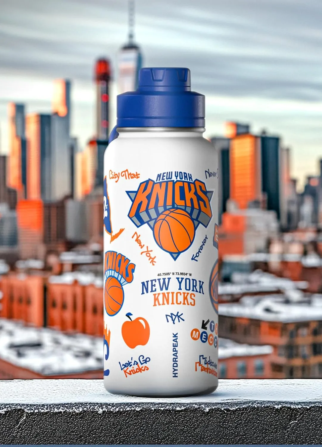 Hydrapeak x NBA Officially Licensed New York Knicks 32oz Active Water Bottle Chug Lid Stainless Steel Reusable Double Wall Celebrating The City Of New York